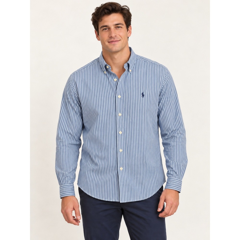 Ralph Lauren Custom Fit Button Down Shirt Men 2XL Blue White Striped Long Sleeve